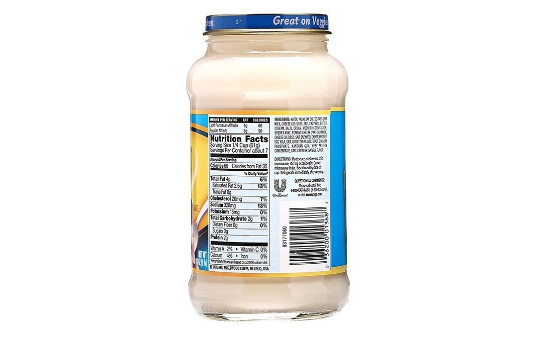 Ragu Cheesy Light Parmesan Alfredo Sauce   Glass Jar  454 grams